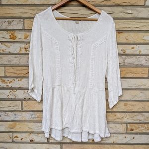 ENERGE World Wear white crochet trim peplum pheasant blouse